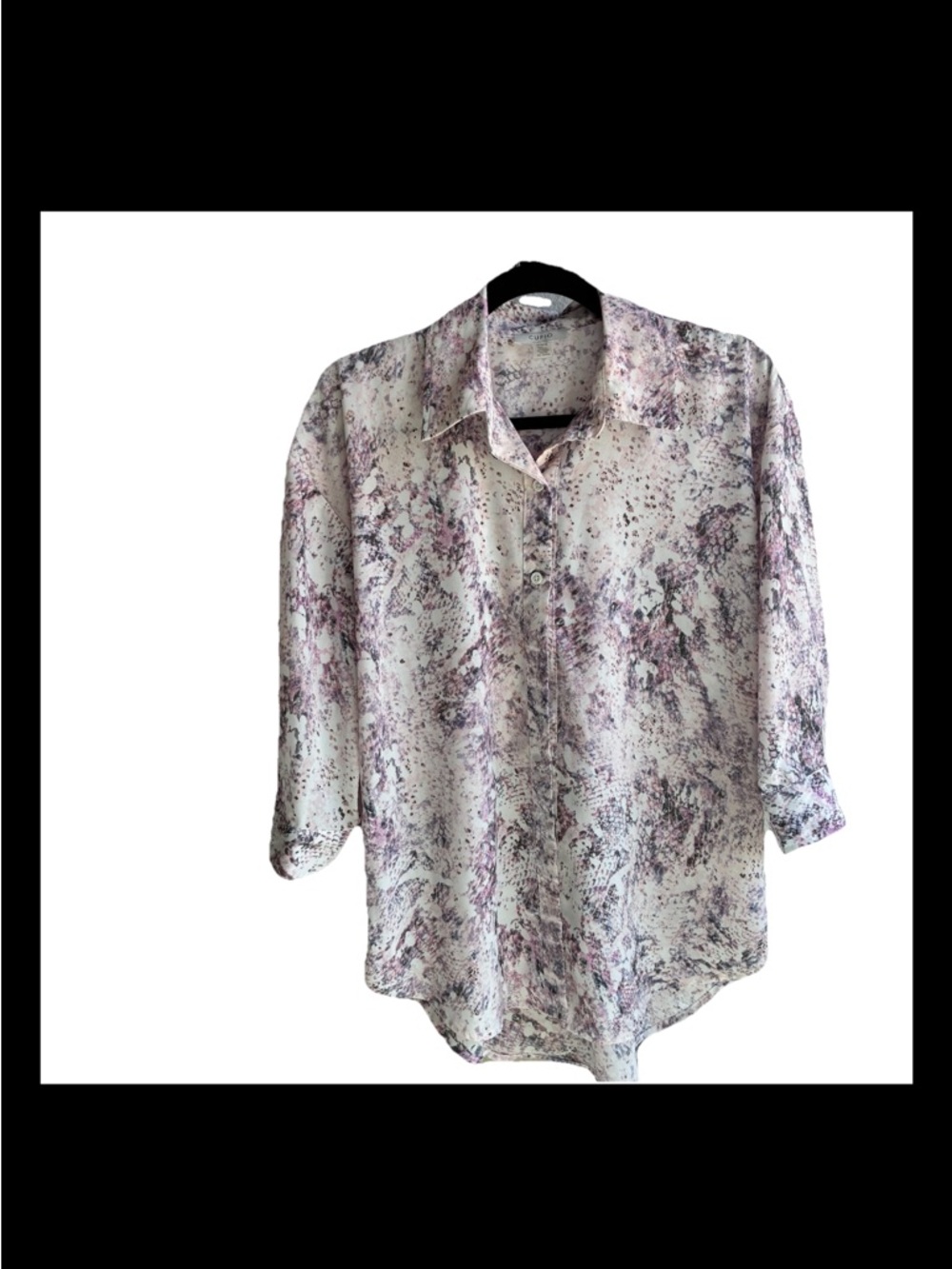 Cupio Cream and Lavender Printed Button-Down Shirt Size Medium 3/4 sleeves